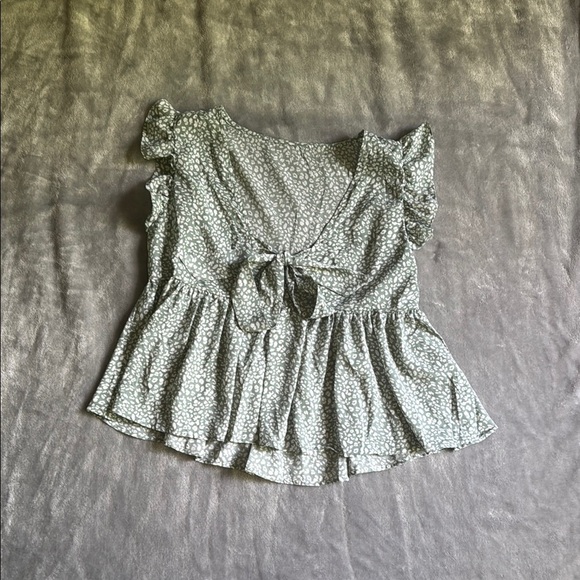 SHEIN - Sage Green - Tie Front Ruffle Top - Picture 5 of 8